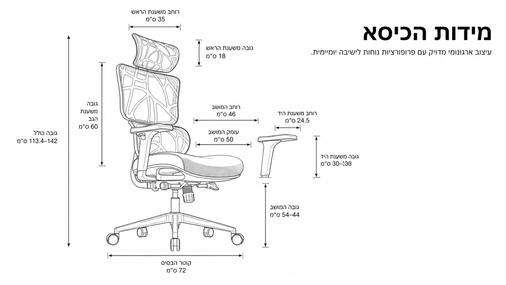 מידות ארגונומיות להתאמה נוחה ומדויקת